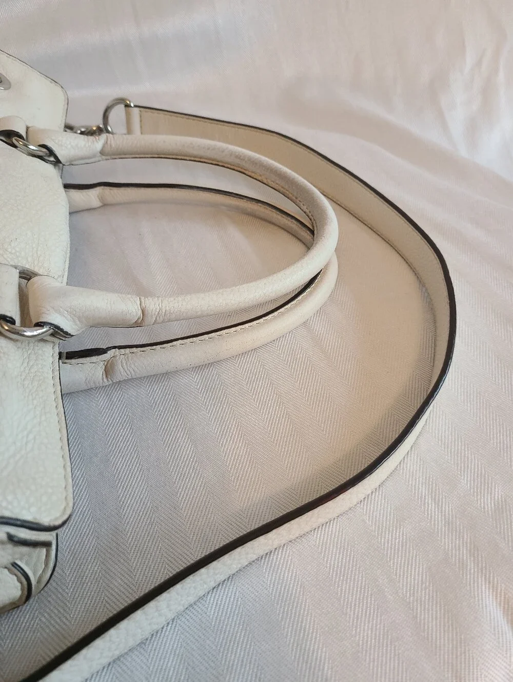 Michael Kors White/Off White Leather Satchel with Shoulder Strap